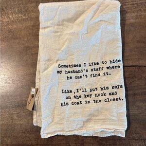 Humorous Cream Kitchen Towel with Black Text